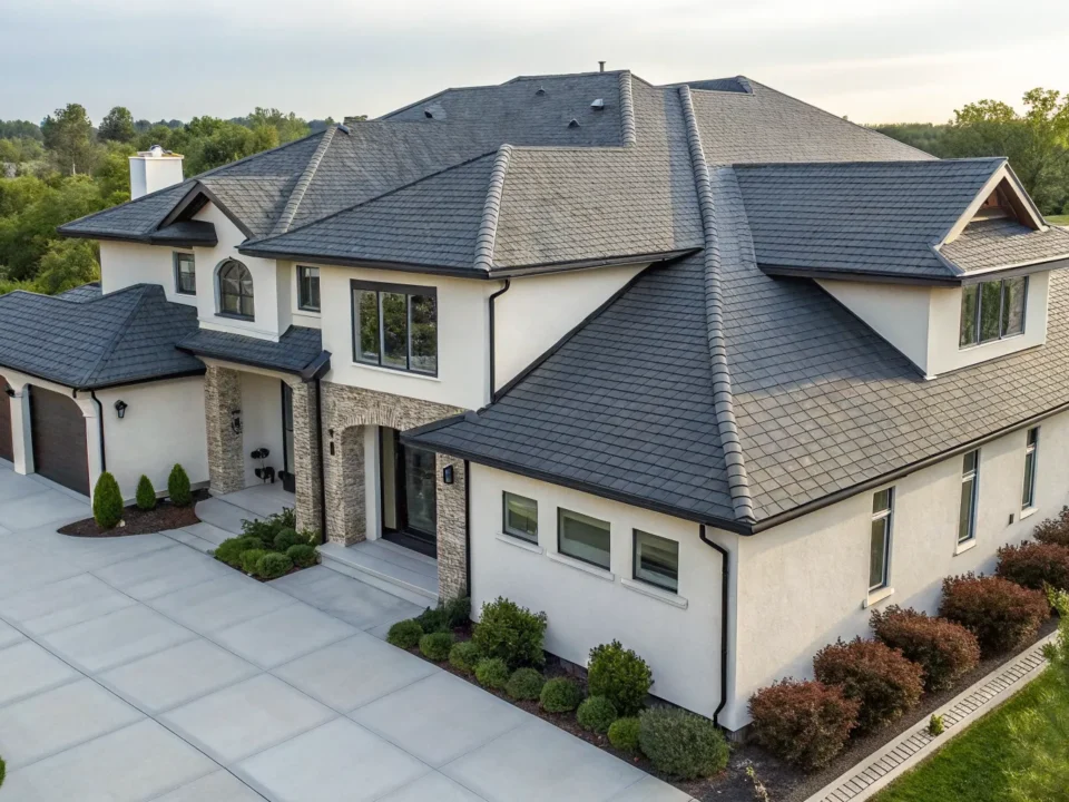 A new shingle roof on a home, a key factor in how much a new roof costs.