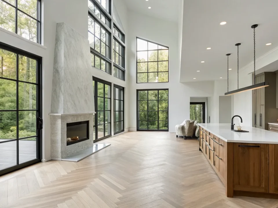 Home renovation ideas featuring a modern, open-concept kitchen and living area with natural light.