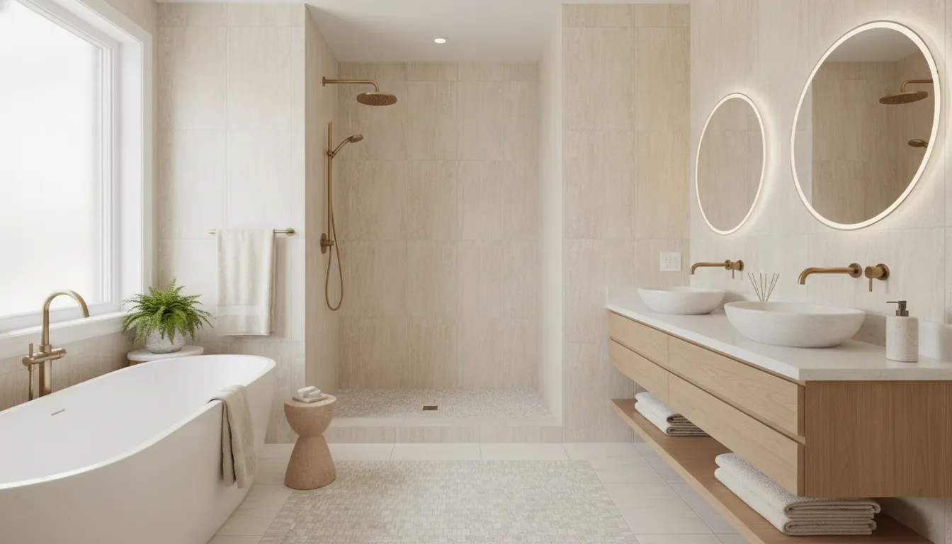 Milwaukee bathroom remodel with coordinated shower wall and floor tile