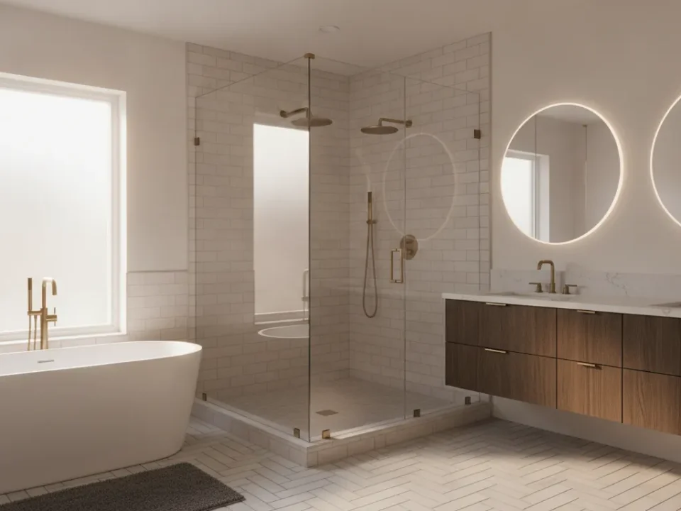Shower door in a remodeled Milwaukee bathroom